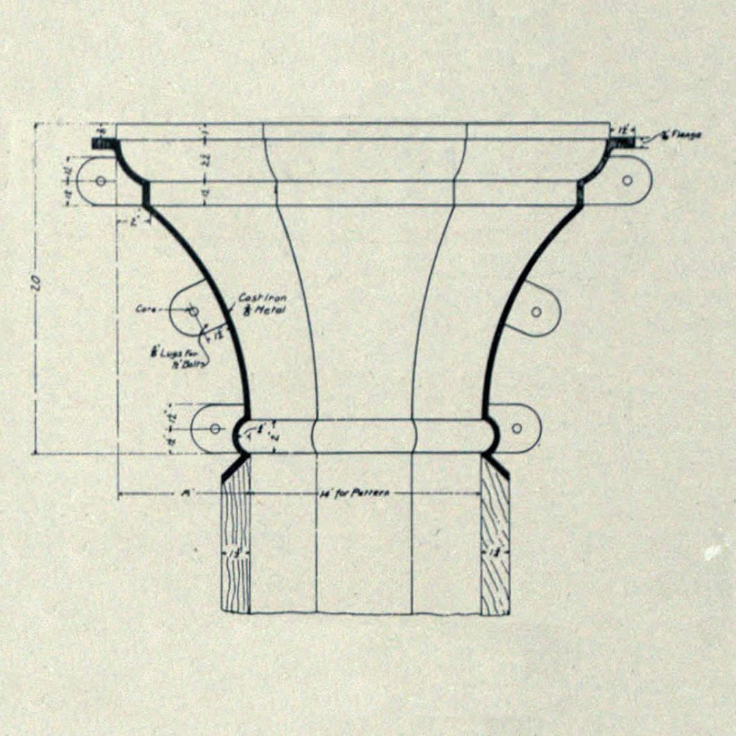Engineering drawing of Turner Mushroom System, A. A. Barthelmes factory, April 1909.
