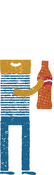 Illustration of a figure holding a bubbling soda bottle