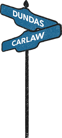 Illustration of the Dundas and Carlaw street signs