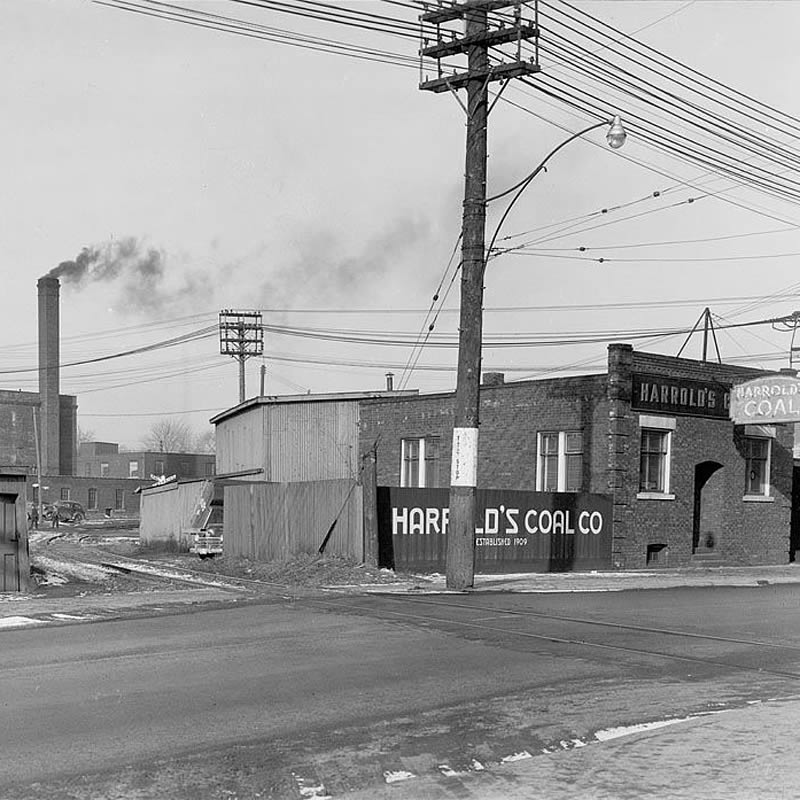 Harrold’s Coal Co., 346 Carlaw Ave. looking northwest to the future site of the Dundas and Carlaw intersection.