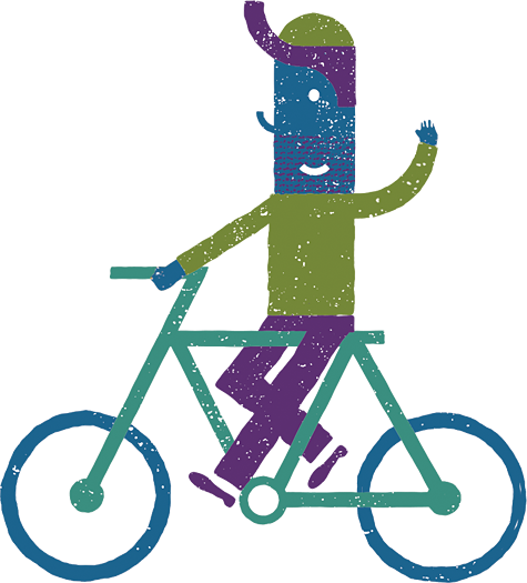 Illustration of figure riding a bicycle