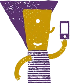 Illustration of a figure taking a picture with a camera phone