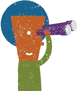 Illustration of a figure looking through binoculars