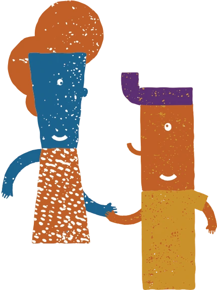 Illustration of two figures shaking hands
