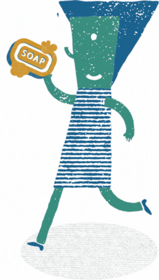 Animation of a figure holding a bubbling soap bar