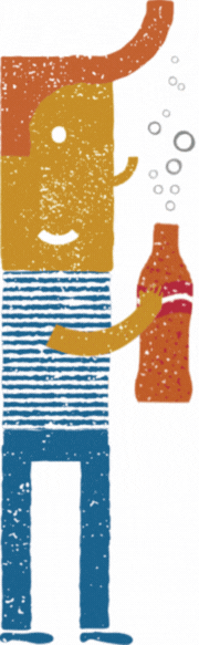 Illustration of a figure holding a bubbling soda bottle